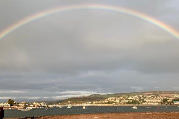 Rainbow with stormy sky