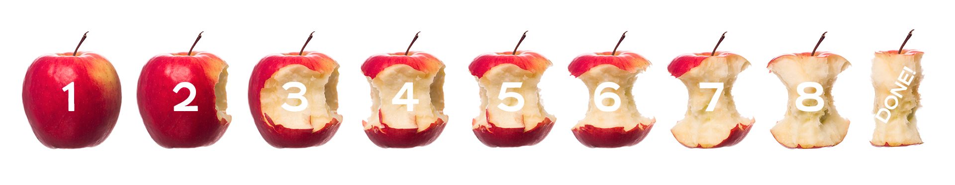 Apples - showing various stages of being eaten.